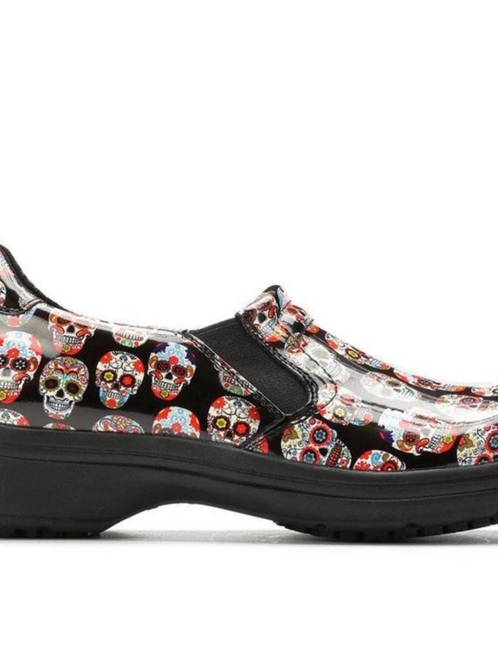 EasyWorks Black Slip-On Happy Skulls Day of the Dead Professional Clog 7.5W